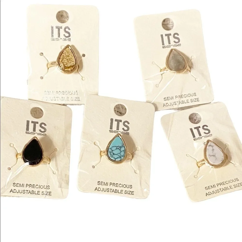 Tear Drop Semi Precious Stone Ring- Labradorite - Picture 3 of 3